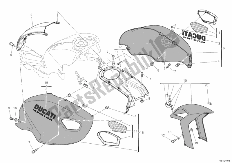 Todas as partes de Carenagem do Ducati Monster 796 ABS 2011